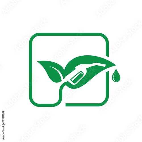 Green bio fuel energy logo with fueling nozzle..