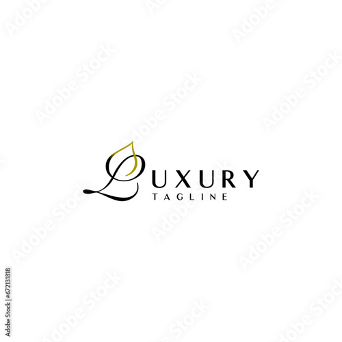 Minimalist Luxury Water Logo Design. The Word Luxury With Water Symbols On The Letter L Logo Design.