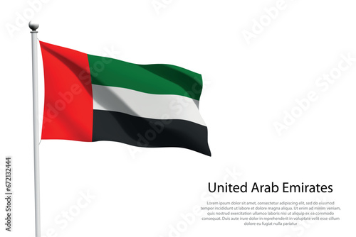 national flag United Arab Emirates waving on white background