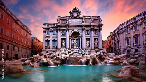 The iconic Trevin Fountain at dusk Rome Italy photo