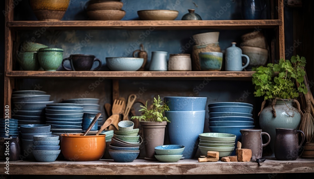 Photo of a Rainbow of Dishes Adorning a Shelf Photo of a Rainbow of Dishes Adorning a Shelf