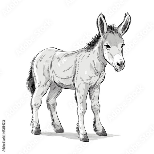 Donkey foal hand-drawn illustration. Donkey foal. Vector doodle style cartoon illustration