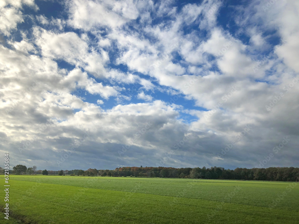 Rheebruggen and meadows and clouds. Fall. Uffelte Drente Netherlands Rheebruggen and meadows and clouds. Fall. Uffelte Drente Netherlands