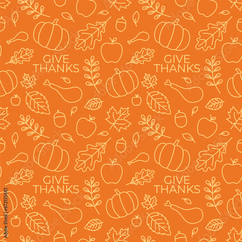 Seamless thanksgiving  autumn  fall pattern on orange background. Vector Illustration