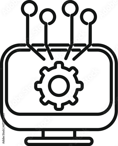 Gear monitor realization icon outline vector. Vision of business. Data work