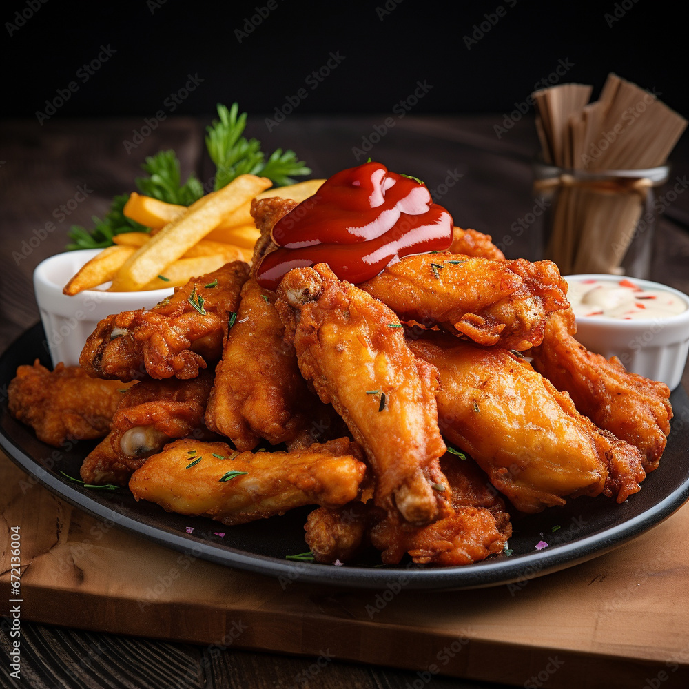 Grilled chicken wings with barbecue sauce on a neutral backgroundl artificial intelligence background