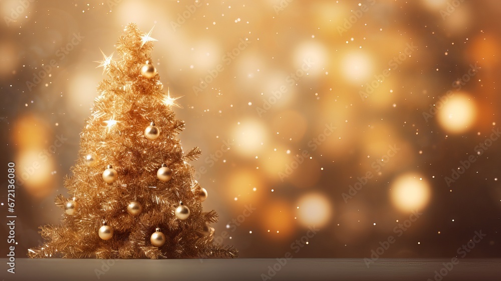 Sparkling golden lights on a festive Christmas tree in a gold blurred light background Sparkling golden lights on a festive Christmas tree in a gold blurred light background