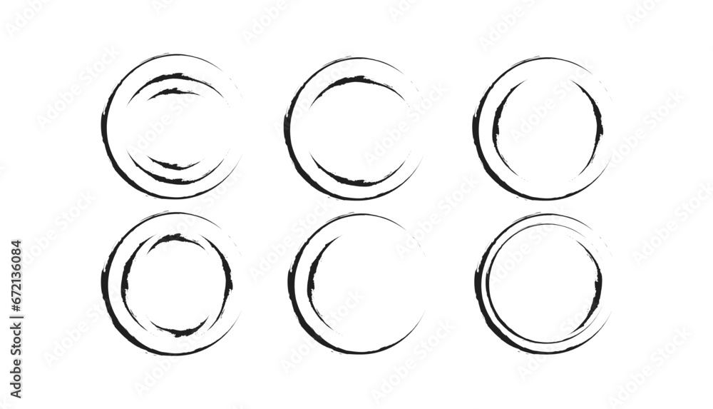 Round decorative brush circle logo line sketch set Round decorative brush circle logo line sketch set