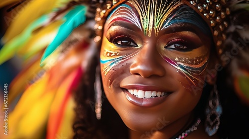 Carnaval Party in Brazil, brazilian dark lady celebrating road celebration in ensemble