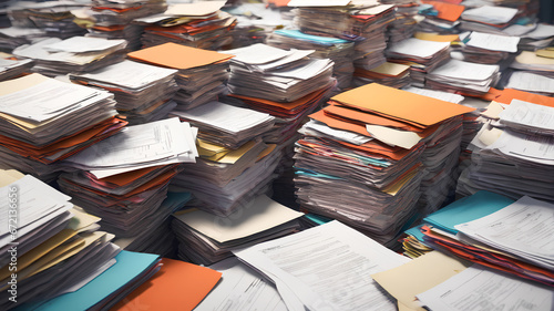 Bureaucracy Piles Up: Endless Paperwork. Generative AI. photo