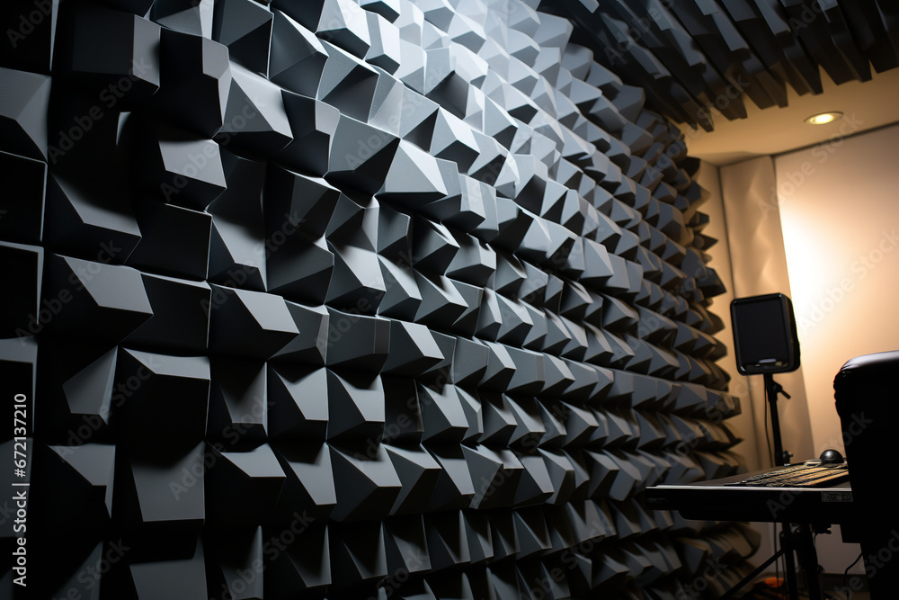 Acoustic foam panels arranged in a recording studio, optimizing the space for superior sound quality during sessions - obrazy, fototapety, plakaty 