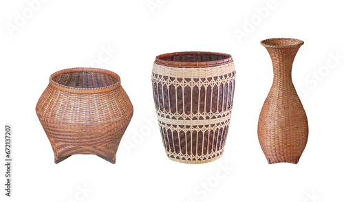 Brown bamboo basket isolated on a white background 
