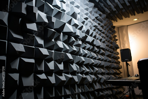 Acoustic foam panels arranged in a recording studio, optimizing the space for superior sound quality during sessions photo