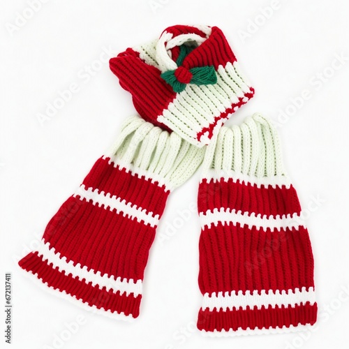 Christmas Knitted Scarf on White Background