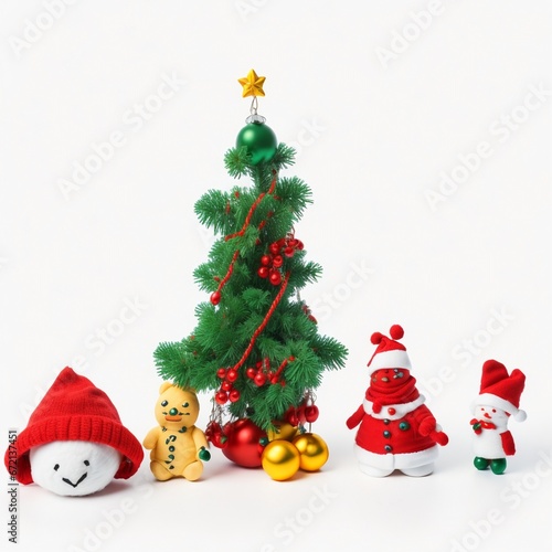 Christmas Tree with Toys on White Background