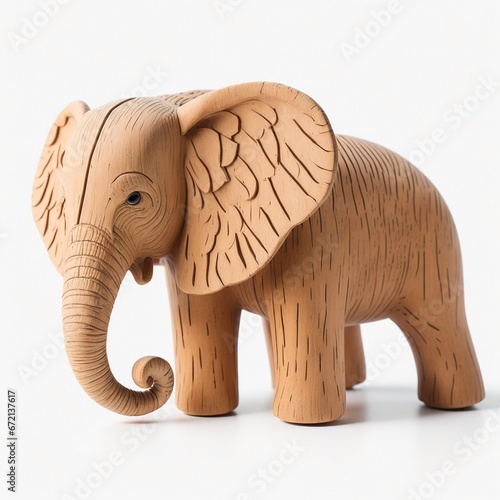 Wooden Elephant Toy on White Background