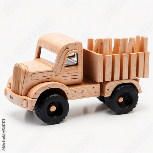 wooden toy car, a white background isolated