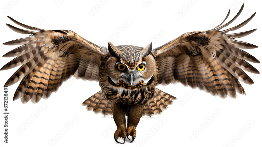 Fototapeta premium owl in flight png. owl isolated png. owl flying with wings spread png. brown owl png. owl png