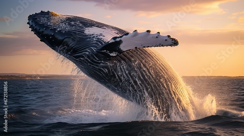 A humpback whale bouncing over the ocean © Suleyman Mammadov