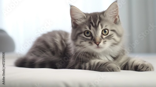 a cute cat is lying down on a white background 