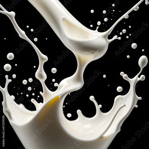 milk splash isolated on black background. ai generative