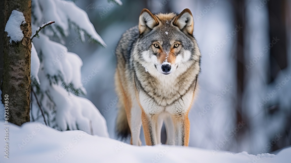 Eurasian wolf in white winter territory wonderful winter timberland Eurasian wolf in white winter territory wonderful winter timberland