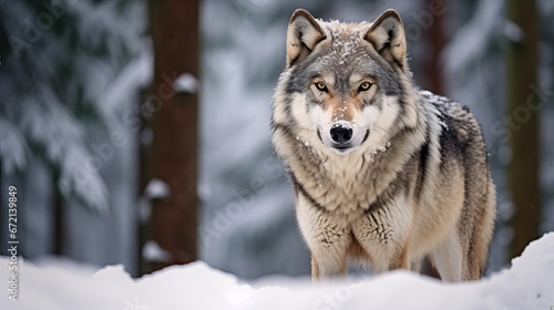 Eurasian wolf in white winter territory wonderful winter timberland © Akbar