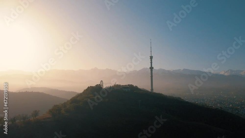 Panorama of Almaty city with TV tower in Kazakhstan photo