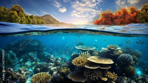 Coral reefs underneath the surface of an island #672140009