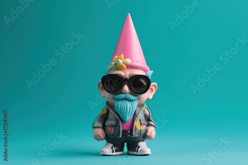 garden gnome dressed like a punk on a pastel background photo