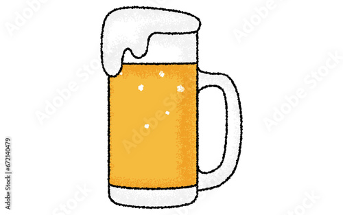 手描き風、アナログタッチの泡が溢れるビールジョッキ