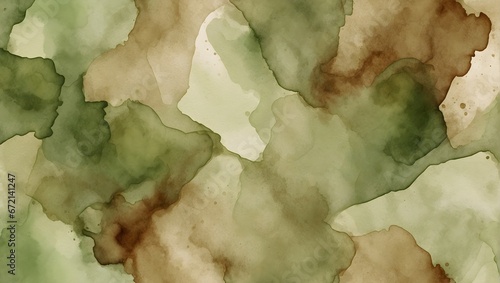 Light green brown abstract watercolor pattern. Olive khaki color. Art background for design photo