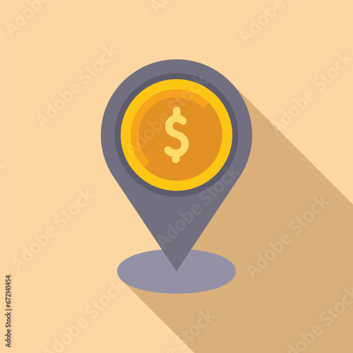 Coin money location icon flat vector. Sign change cash. Change atm
