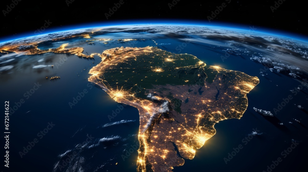 South America continent from space. Satellite view - obrazy, fototapety, plakaty 