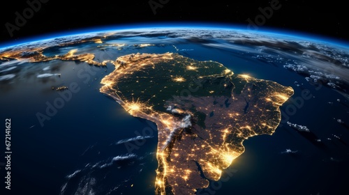 South America continent from space. Satellite view
