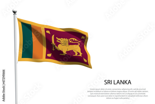 national flag Sri Lanka waving on white background