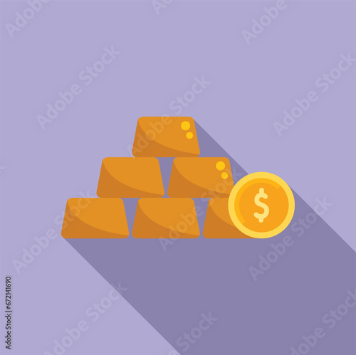 Gold bar stack icon flat vector. Finance stock. Money bank funds