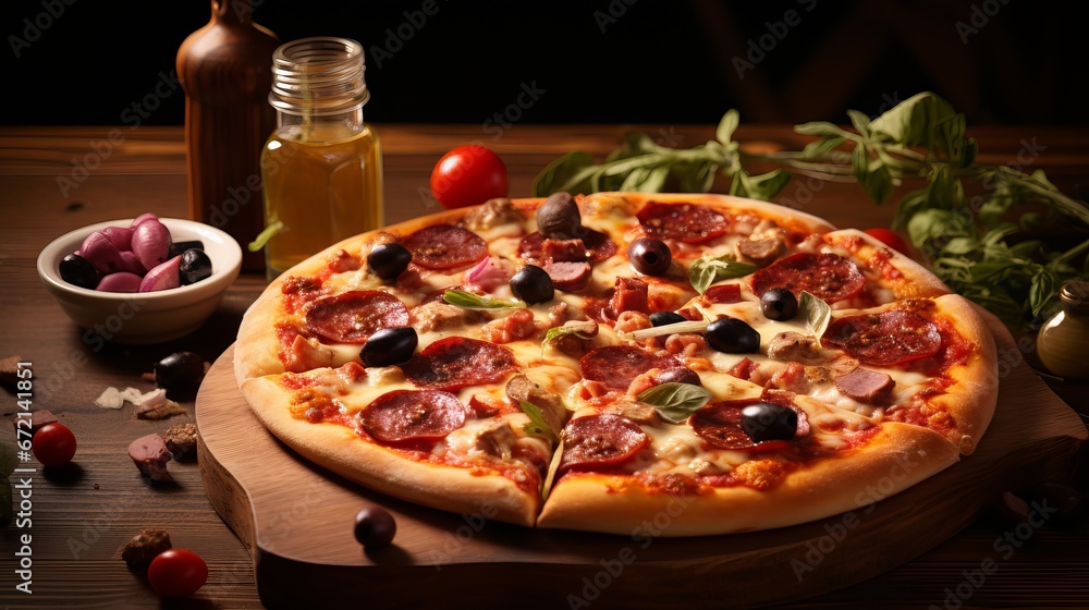 Firm blended pizza with olives and wiener Firm blended pizza with olives and wiener