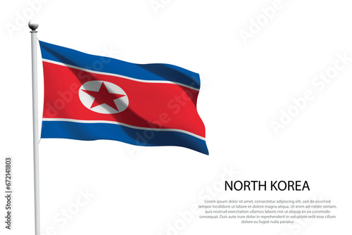 national flag North Korea waving on white background