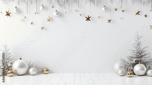 3d rendering of Christmas balls and decoration on white background photo