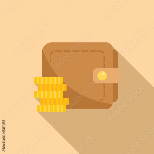 Money coins wallet icon flat vector. Payment cashback. Safe funds