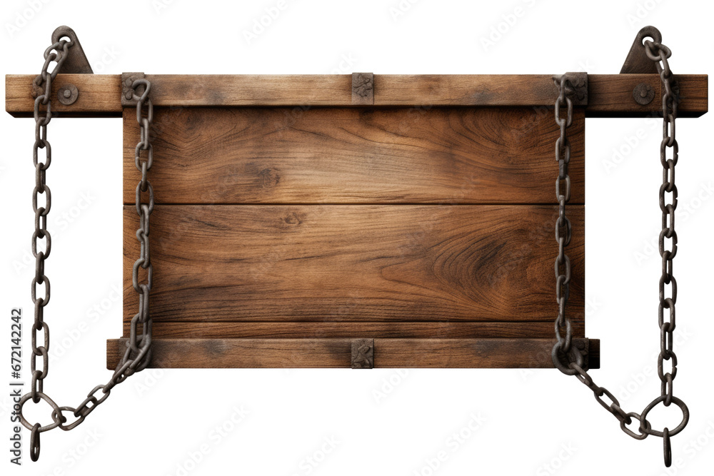 Obraz premium old medieval wood board hanging isolated on transparent background png