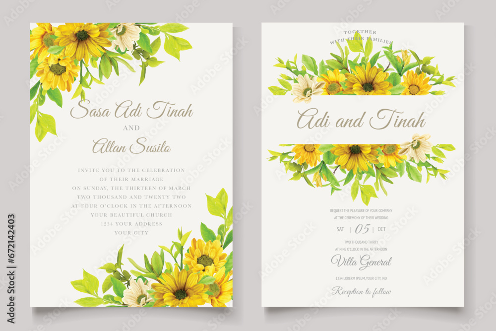 hand drawn sunflower wedding invitation card arrangement