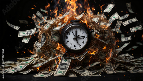 Retirement inflation is burning the value of money, and the concept of the time is a money alarm clock. standard of living against cost of living photo