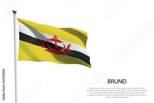 national flag Brunei waving on white background