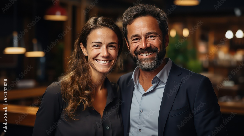 couple in cafe in smiling face