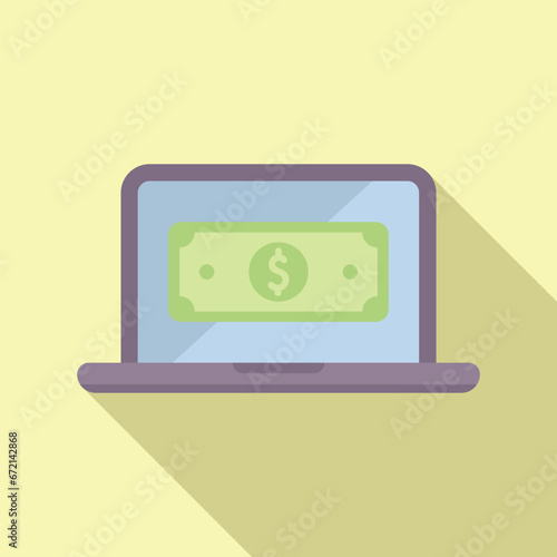 Laptop online money icon flat vector. Payment coin. Online safe wallet