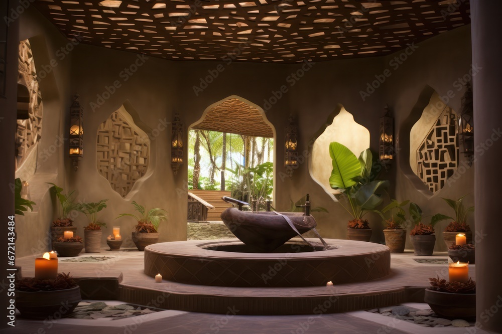 Moroccan ayurvedic spa interior with candles