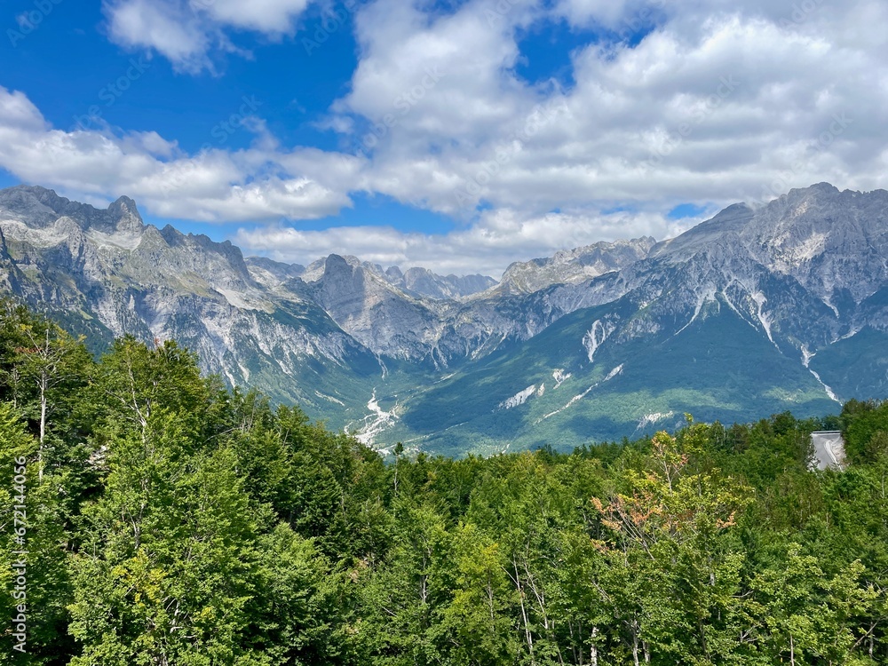 Panoramic view of the Albanian Alps, Theth.