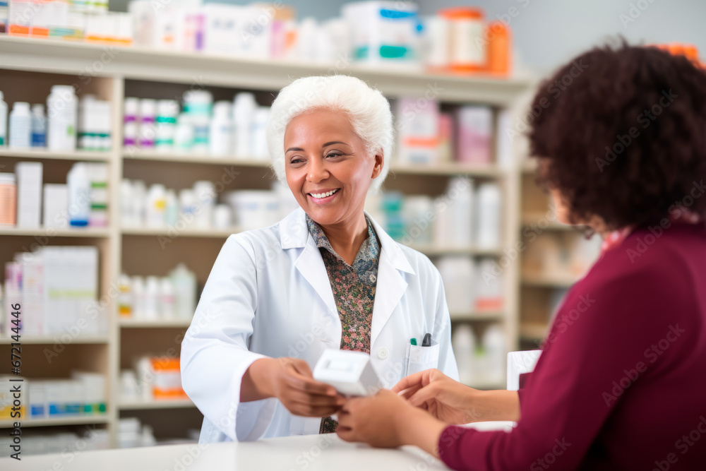 Pharmacist and Client in a Drugstore Pharmacist and Client in a Drugstore